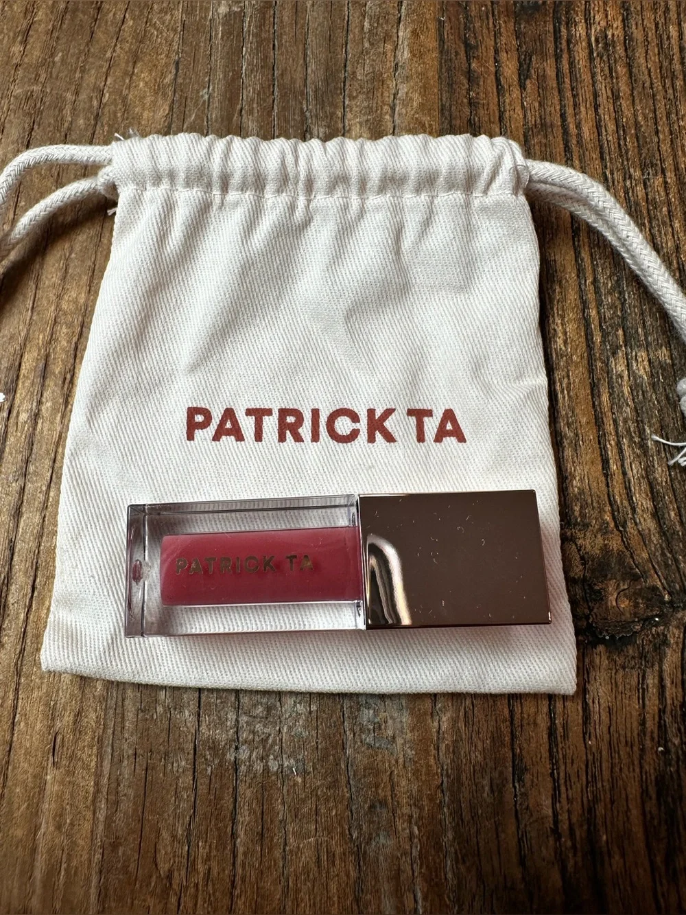Patrick Ta Lip Gloss in Rose Pink with Cream Pouch